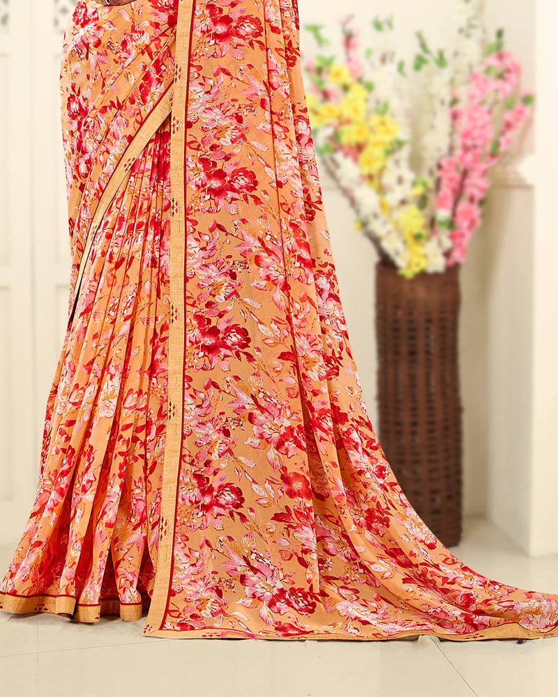 Vishal Prints Pastel Orange Printed Georgette Saree With Fancy Border