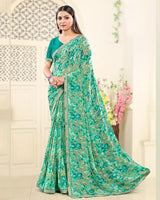 Vishal Prints Sage Green Printed Georgette Saree With Fancy Border
