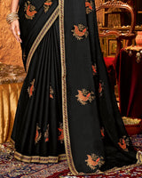 Vishal Prints Black Designer Chiffon Saree With Embroidery And Diamond Work