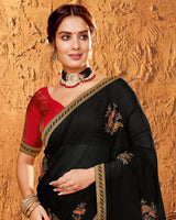 Vishal Prints Black Designer Chiffon Saree With Embroidery And Diamond Work