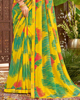 Vishal Prints Yellow Printed Georgette Saree With Fancy Border