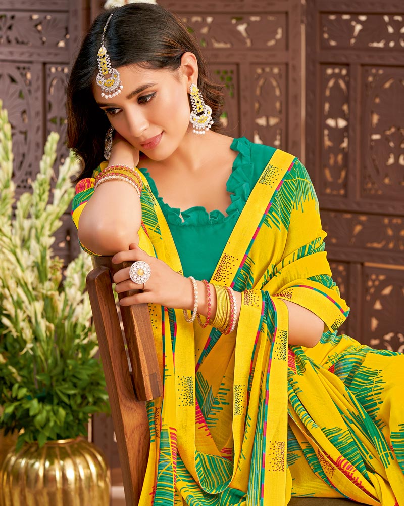 Vishal Prints Yellow Printed Georgette Saree With Fancy Border