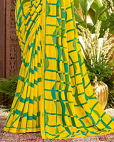 Vishal Prints Yellow Printed Georgette Saree With Fancy Border