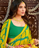 Vishal Prints Yellow Printed Georgette Saree With Fancy Border