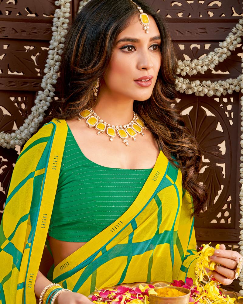 Vishal Prints Yellow Printed Georgette Saree With Fancy Border