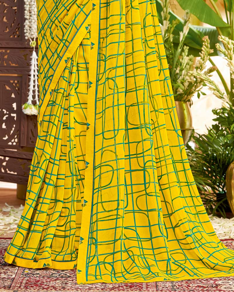 Vishal Prints Yellow Printed Georgette Saree With Fancy Border