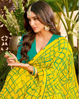 Vishal Prints Yellow Printed Georgette Saree With Fancy Border
