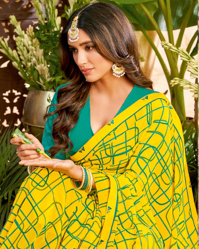 Vishal Prints Yellow Printed Georgette Saree With Fancy Border