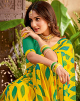 Vishal Prints Dark Yellow Printed Georgette Saree With Fancy Border