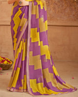 Vishal Prints Deep Magenta Printed Chiffon Saree With Foil Print And Zari Border