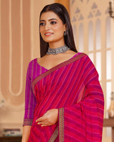 Vishal Prints Red Pink Printed Georgette Saree With Zari Border