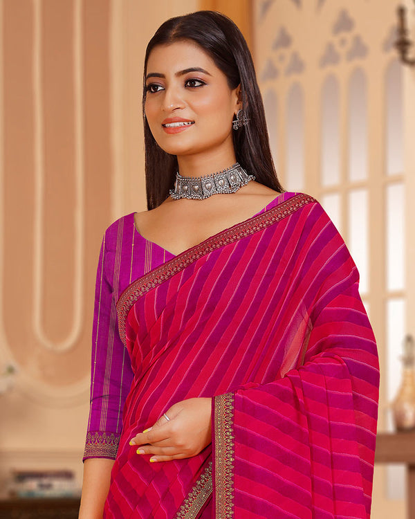 Vishal Prints Red Pink Printed Georgette Saree With Zari Border