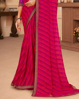 Vishal Prints Red Pink Printed Georgette Saree With Zari Border