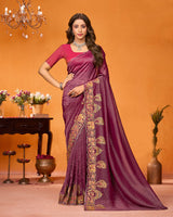 Vishal Prints Light Burgundy Designer Fancy Art Silk Saree With Embroidery-Diamond Work And Cut Work Border