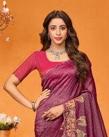 Vishal Prints Light Burgundy Designer Fancy Art Silk Saree With Embroidery-Diamond Work And Cut Work Border