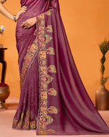 Vishal Prints Light Burgundy Designer Fancy Art Silk Saree With Embroidery-Diamond Work And Cut Work Border