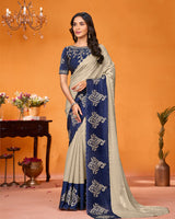 Vishal Prints Pastel Beige Designer Art Silk Saree With Embroidery-Diamond Work And Cut Work Border