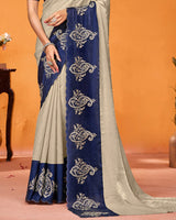 Vishal Prints Pastel Beige Designer Art Silk Saree With Embroidery-Diamond Work And Cut Work Border