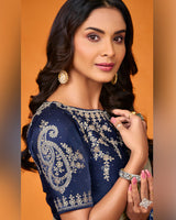 Vishal Prints Pastel Beige Designer Art Silk Saree With Embroidery-Diamond Work And Cut Work Border