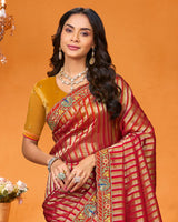 Vishal Prints Dark Red Designer Art Silk Saree With Embroidery-Diamond Work And Cut Work Border