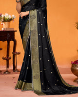 Vishal Prints Midnight Black Designer Chiffon Saree With Embroidery-Diamond Work And Cut Work Border