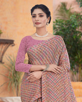 Vishal Prints Pastel Brown Printed Fancy Chiffon Saree With Core Piping