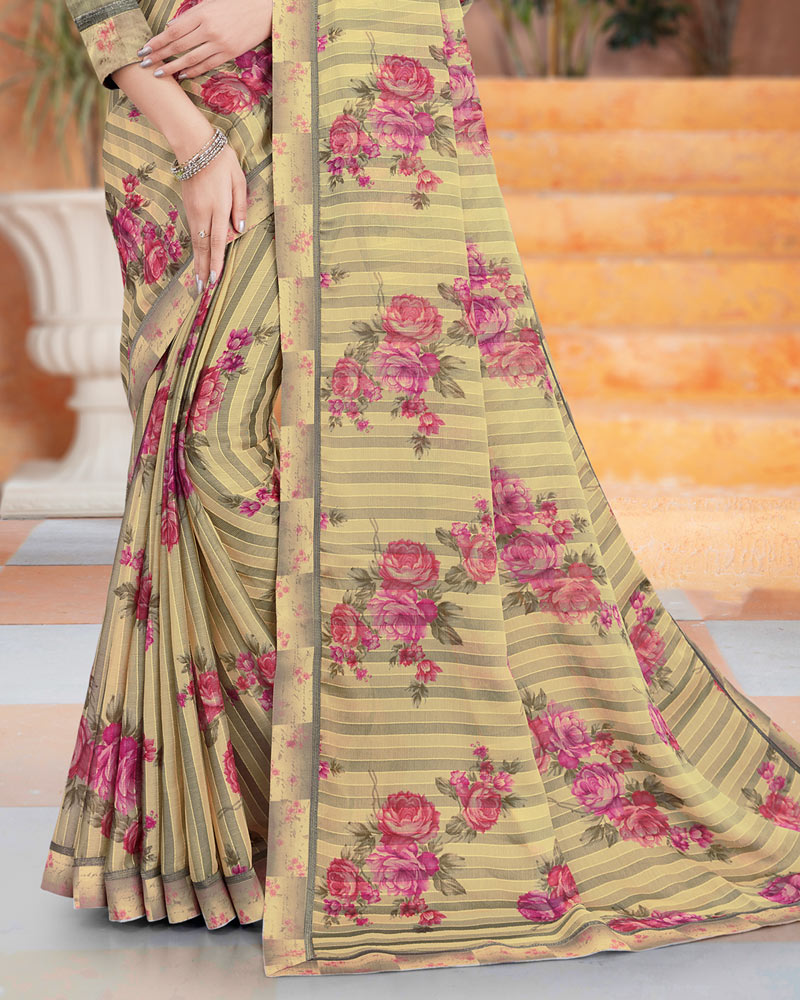 Vishal Prints Yuma Green Printed Fancy Chiffon Saree With Border