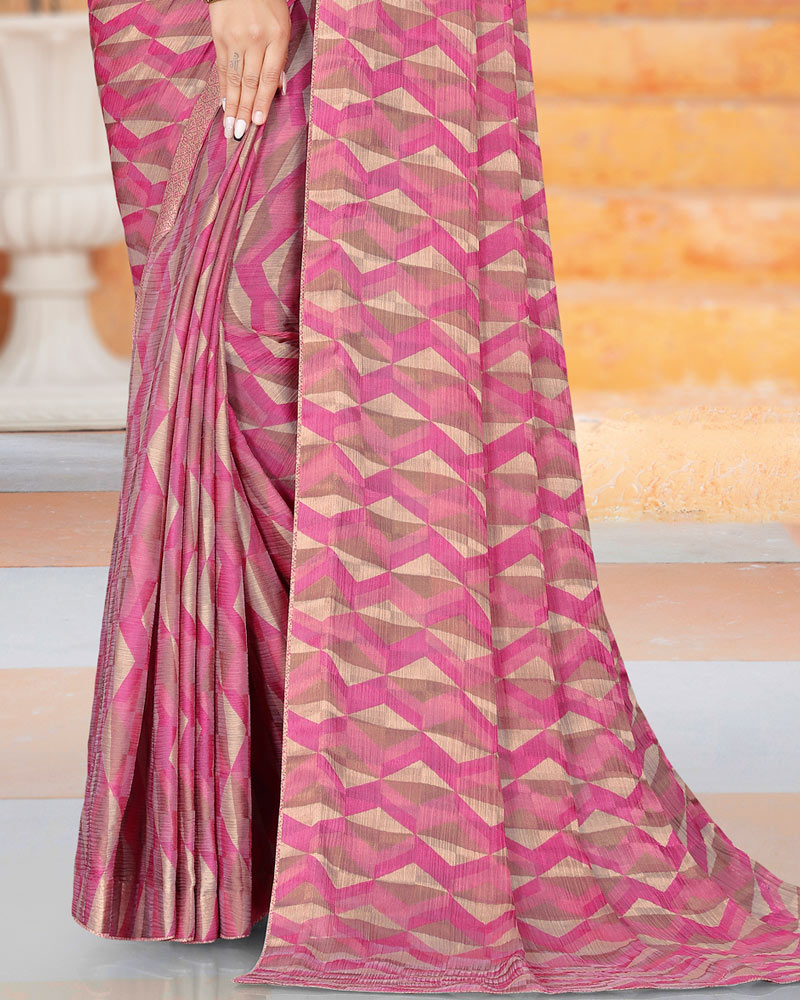 Vishal Prints Rani Printed Fancy Chiffon Saree With Core Piping