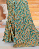 Vishal Prints Mist Green Printed Fancy Chiffon Saree With Core Piping