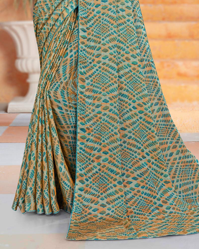 Vishal Prints Mist Green Printed Fancy Chiffon Saree With Core Piping