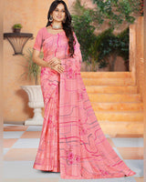 Vishal Prints Pink Printed Fancy Chiffon Saree With Core Piping
