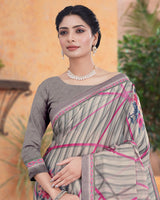 Vishal Prints Sisal Grey Printed Fancy Chiffon Saree With Border