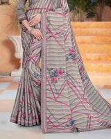 Vishal Prints Sisal Grey Printed Fancy Chiffon Saree With Border