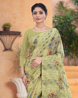 Vishal Prints Pastel Olive Printed Fancy Chiffon Saree With Core Piping
