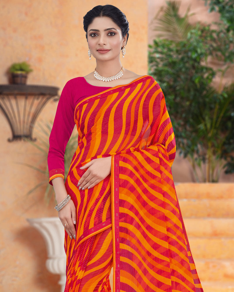 Vishal Prints Lipstick Pink Printed Fancy Chiffon Saree With Border