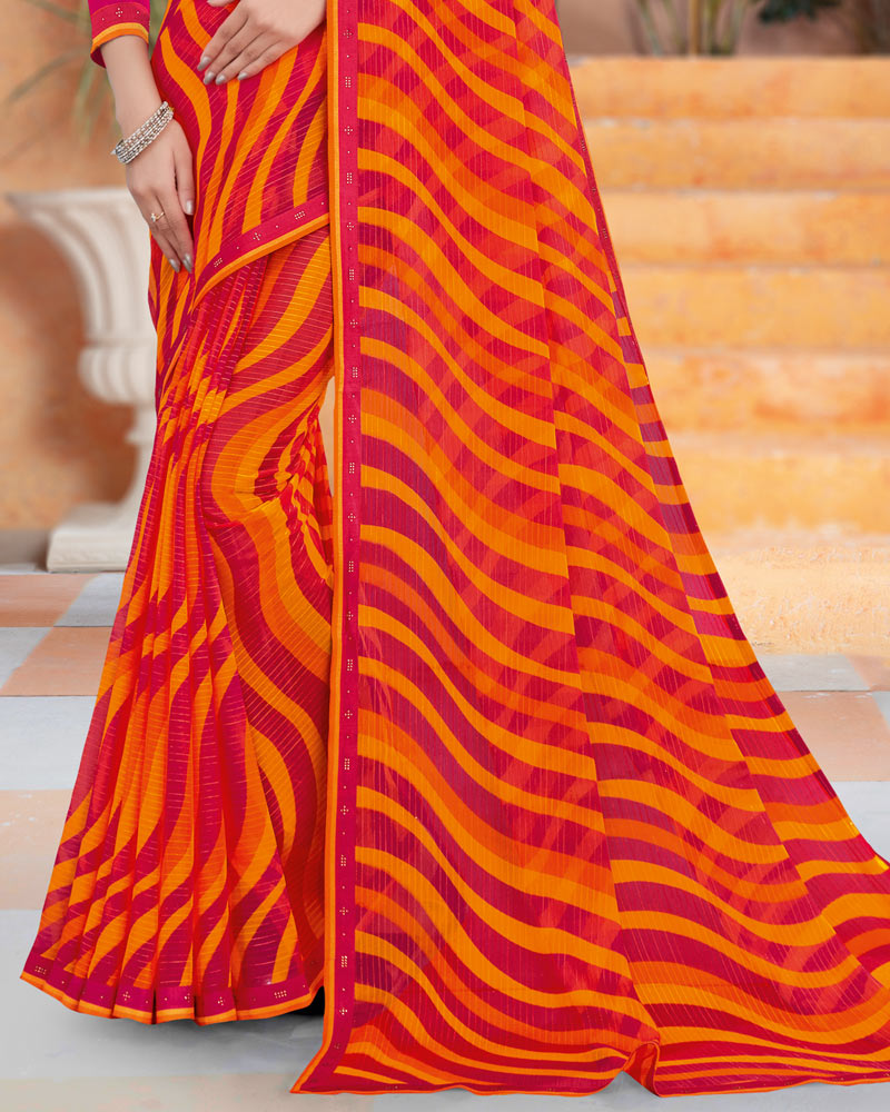 Vishal Prints Lipstick Pink Printed Fancy Chiffon Saree With Border