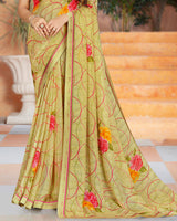 Vishal Prints Light Mehandi Green Printed Fancy Chiffon Saree With Border