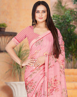 Vishal Prints Rose Pink Printed Fancy Chiffon Saree With Border
