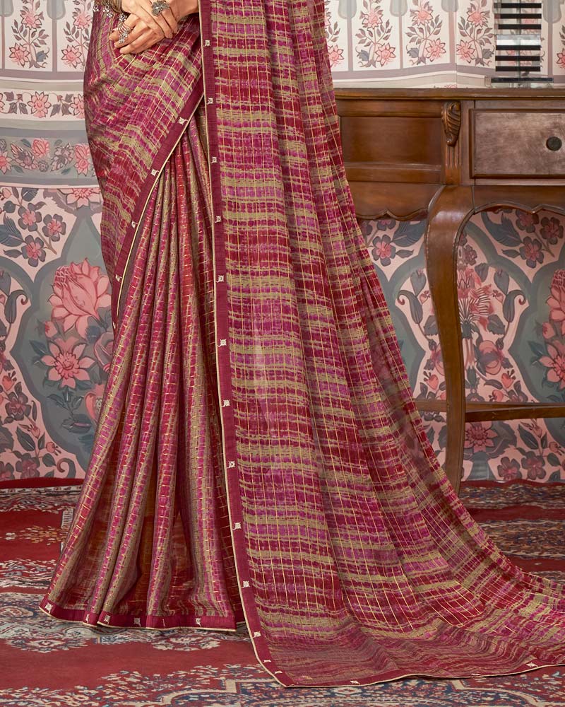 Vishal Prints Deep Maroon Printed Patterned Chiffon Saree With Fancy Border