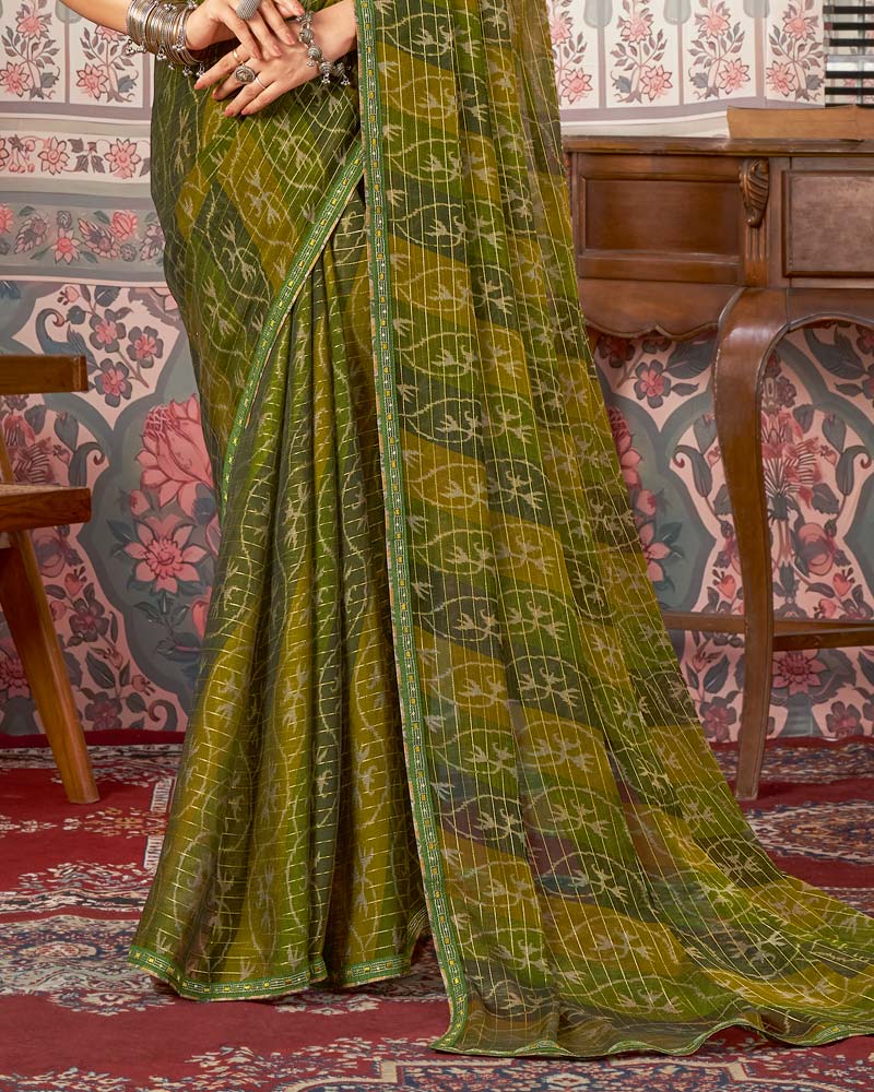Vishal Prints Multi Green Printed Patterned Chiffon Saree With Fancy Border