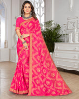 Vishal Prints Red Pink Brasso Saree With Foil Print And Zari Border