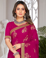 Vishal Prints Dark Fuchsia Brasso Saree With Foil Print And Zari Border