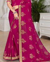 Vishal Prints Dark Fuchsia Brasso Saree With Foil Print And Zari Border