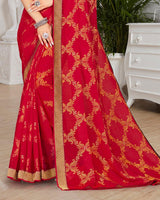 Vishal Prints Dark Red Brasso Saree With Foil Print And Zari Border