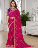 Vishal Prints Maroon Flush Brasso Saree With Foil Print And Zari Border