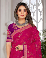 Vishal Prints Maroon Flush Brasso Saree With Foil Print And Zari Border