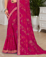 Vishal Prints Maroon Flush Brasso Saree With Foil Print And Zari Border