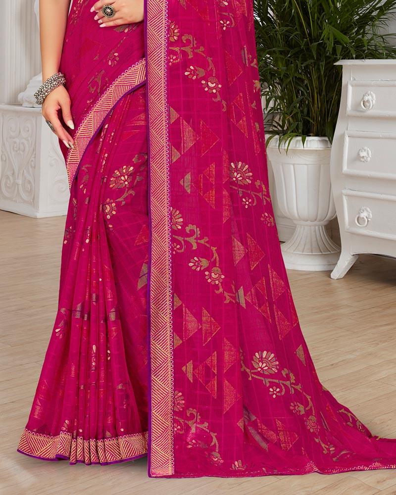 Vishal Prints Maroon Flush Brasso Saree With Foil Print And Zari Border