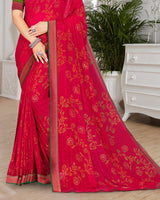 Vishal Prints Cherry Red Brasso Saree With Foil Print And Zari Border