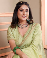 Vishal Prints Pastel Olive Designer Weaving Jacquard Saree With Diamond Work And Fancy Border